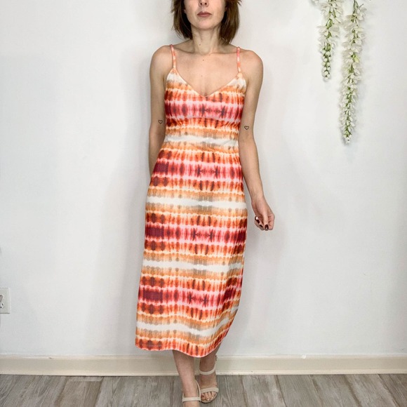 ZARA 90s y2k slip dress tie-dye midi orange celebutante 2733 - Picture 5 of 10